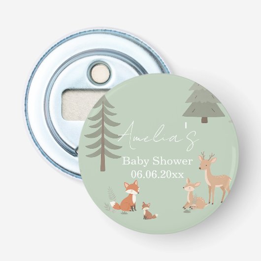 Sage Green Woodland Animal Baby Shower 栓抜き (正面)