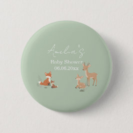 Sage Green Woodland Animal Baby Shower 缶バッジ