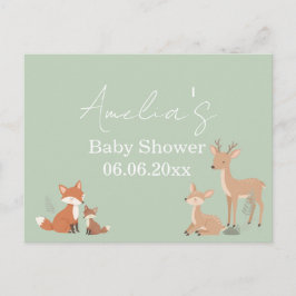 Sage Green Woodland Animal Baby Shower Invitation シーズンポストカード