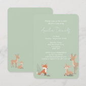 Sage Green Woodland Animal Baby Shower Invitation 案内状 (正面/裏面)