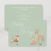 Sage Green Woodland Animal Baby Shower Invitation 案内状 (正面/裏面)