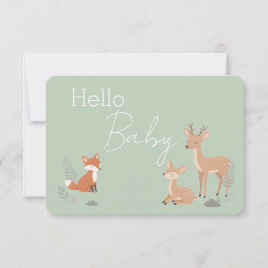 Sage Green Woodland Animal Baby Shower Invitation 案内状 (正面)