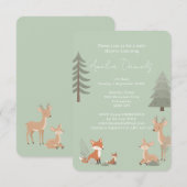 Sage Green Woodland Animal Baby Shower Invitation 案内状 (正面/裏面)