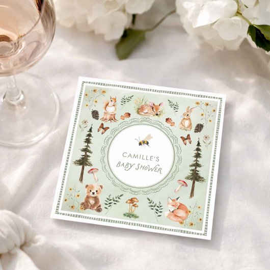 Sage Green Woodland Baby Shower Napkins スタンダードカクテルナプキン