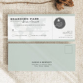 Sage Green World Map Boarding Pass RSVP Card 招待状