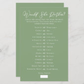 Sage Green Would She Rather Bridal Shower Game (正面/裏面)