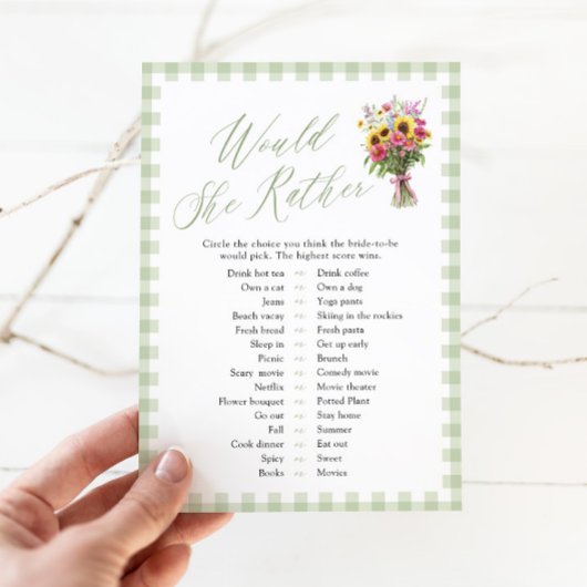 Sage Green Would She Rather Bridal Shower Game 招待状