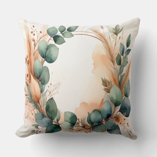 Sage Green Wreath Dried Flowers Pampas Grass クッション (正面)