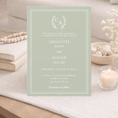 Sage green wreath monogram simple wedding 招待状