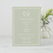 Sage green wreath monogram simple wedding  招待状 (スタンド正面)