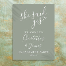 Sage Green Yes Engagement Party Welcome Sign