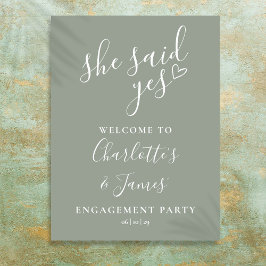 Sage Green Yes Engagement Party Welcome Sign ポスター