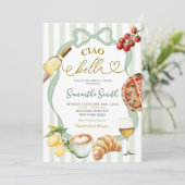 Sage GreenCoquette Stripes Italy Ciao Bella Bridal 招待状 (スタンド正面)