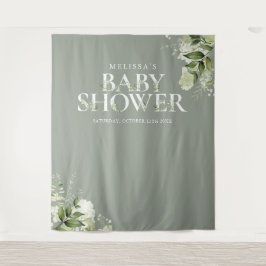 Sage Greeneryフローラ赤ちゃんシャワー写真背景 タペストリー