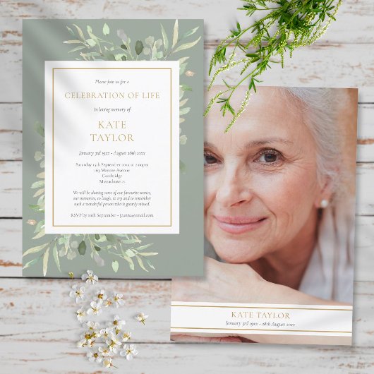Sage Greenery葬式お祝いの写真 招待状