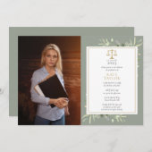 Sage Greenery金ゴールドロースクール卒業写真 招待状 (正面/裏面)