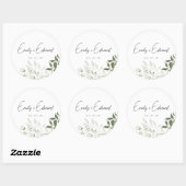 Sage Greenery and White Floral Wedding Envelope ラウンドシール (シート)