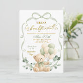 Sage Greenery Bow Coquette Bear Baby Shower 招待状 (スタンド正面)