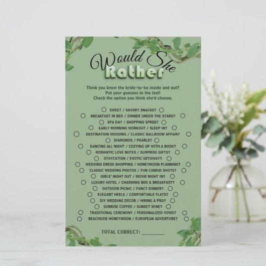 Sage Greenery Bridal Shower Would She Rather Game (スタンド正面)