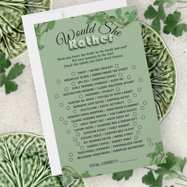 Sage Greenery Bridal Shower Would She Rather Game (クリエイターアップロード済み)