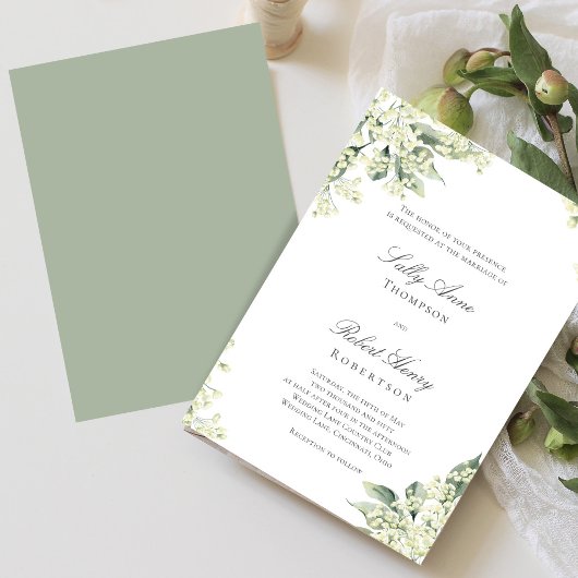 Sage Greenery Floral Elegant Script Wedding 招待状