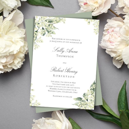 Sage Greenery Floral Elegant Script Wedding 招待状