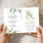 Sage Greenery Gold Ampersand QR Code Wedding 招待状