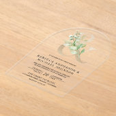 Sage Greenery Gold Ampersand Wedding アクリル招待状 (レイダウン)