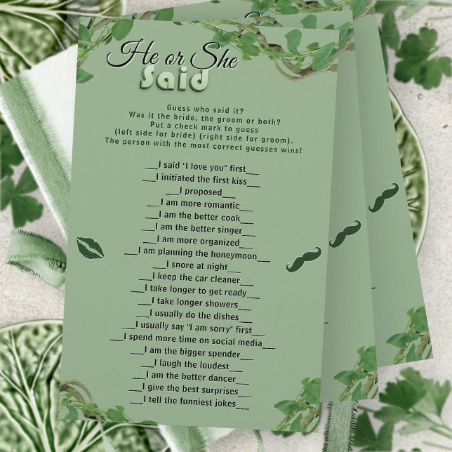 Sage Greenery He Said She Said Bridal Shower Game (クリエイターアップロード済み)