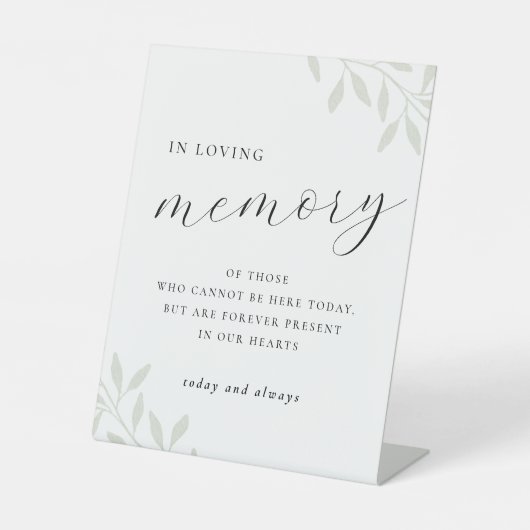 Sage Greenery In Loving Memory Wedding Table 台座サイン (正面)