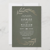 Sage Greenery Leaves Rustic Elegant Wedding 招待状 (正面)