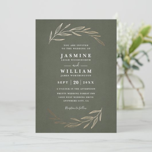 Sage Greenery Leaves Rustic Elegant Wedding 招待状 (スタンド正面)