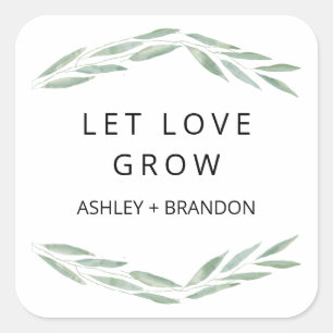 Sage Greenery Let Love Grow Stickers, 結婚s Gift スクエアシール