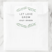 Sage Greenery Let Love Grow Stickers, 結婚s Gift スクエアシール (バッグ)