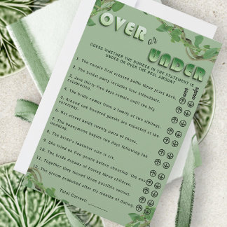 Sage Greenery Over or Under Bridal Shower Fun Game