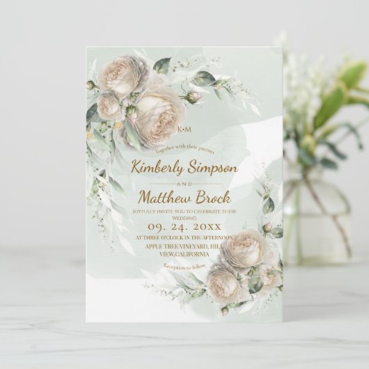 Sage Greenery Rose Wedding 招待状 (スタンド正面)