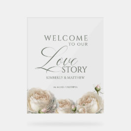 Sage Greenery Roses Welcome Wedding Sign アクリルサイン