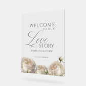 Sage Greenery Roses Welcome Wedding Sign アクリルサイン (傾斜)