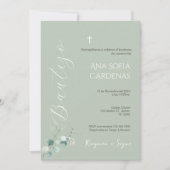 Sage Greenery Spanish Baptism Girl invitation 招待状 (正面)