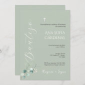 Sage Greenery Spanish Baptism Girl invitation 招待状 (正面/裏面)