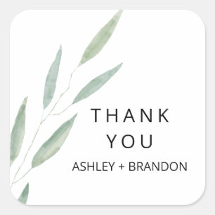 Sage Greenery Thank You Stickers,結婚式の引き出物 スクエアシール