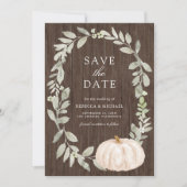 Sage Greenery White Pumpkin Woodの結婚写真 セーブザデート (正面)