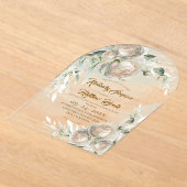 Sage Greenery White Rose Wedding アクリル招待状 (レイダウン)