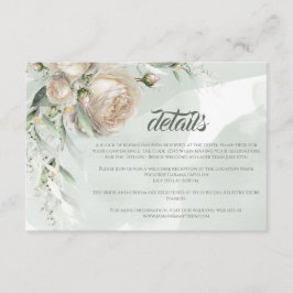 Sage Greenery White Rose Wedding エンクロージャーカード