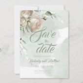 Sage Greenery White Rose Wedding セーブザデート (正面)