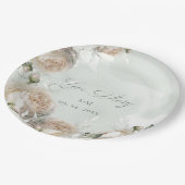 Sage Greenery White Rose Wedding ペーパープレート (アングル)