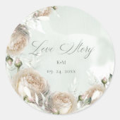 Sage Greenery White Rose Wedding ラウンドシール (正面)