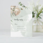 Sage Greenery White Rose Wedding 出欠カード (スタンド正面)