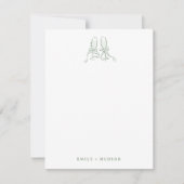 Sage Hand Drawn Cheers Glasses Wedding Stationary  ノートカード (正面)
