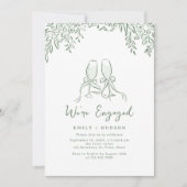Sage Hand Drawn Cheers Toast Whimsical Engagement 招待状 (正面)